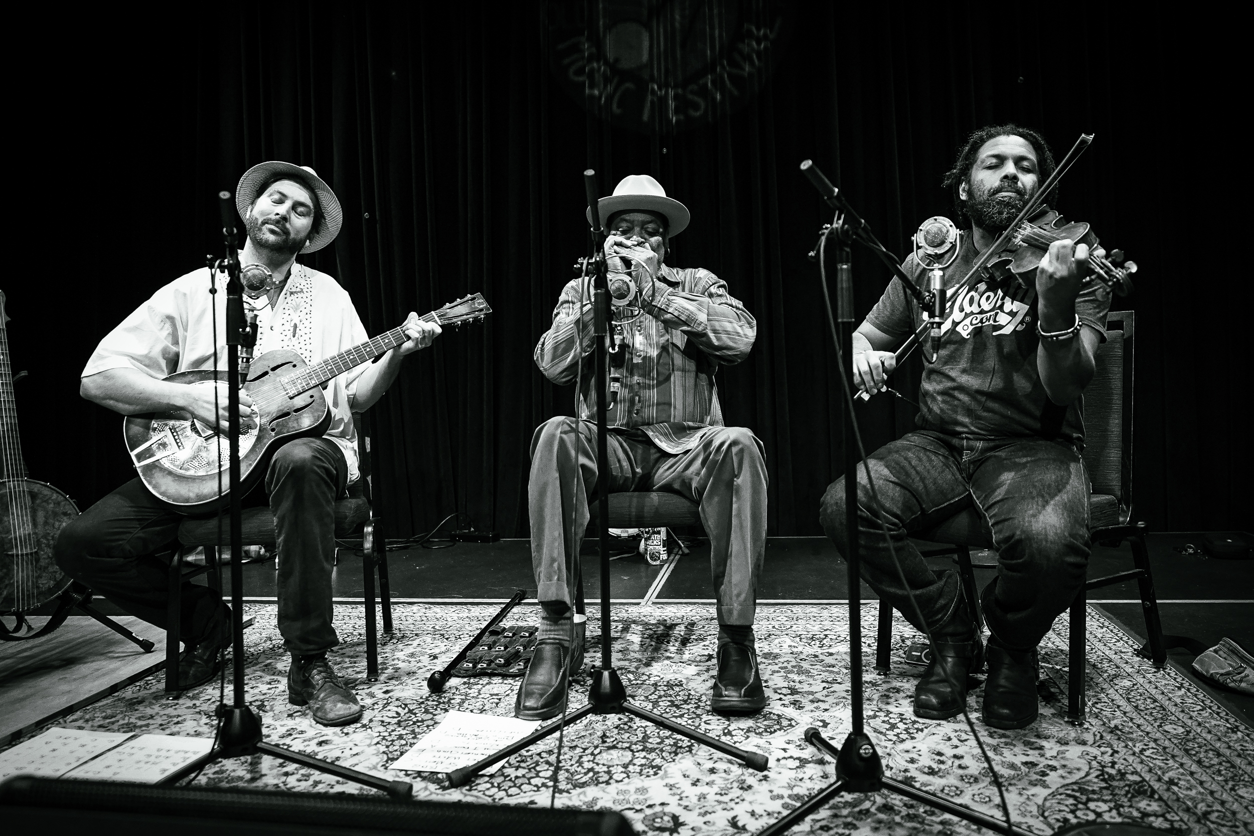 Phil Wiggins, Ben Hunter and Joe Seamons at Baltimore Old Time Music Festival at Creative Alliance March 10-11, 2023 Photo by Casey Ryan Vock